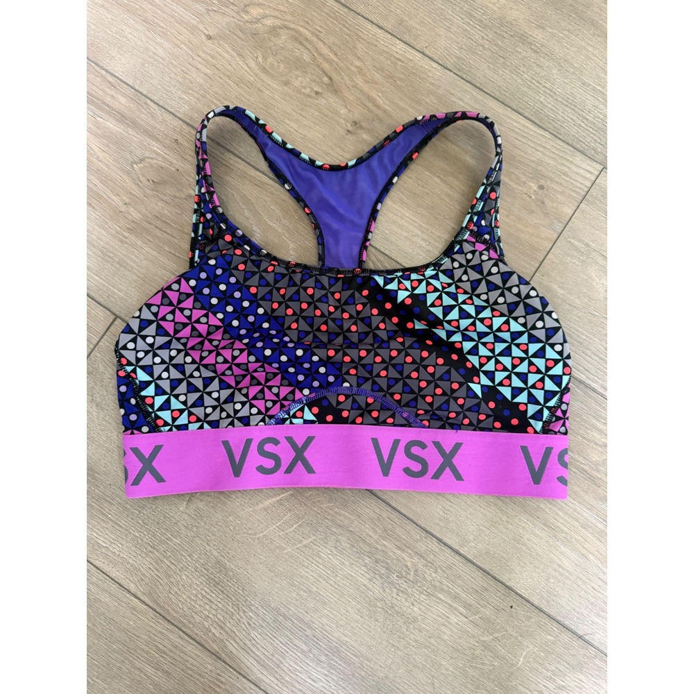 Victoria's Secret VSX Sport Racerback Sports Bra Geometric Polka Dot Purple M